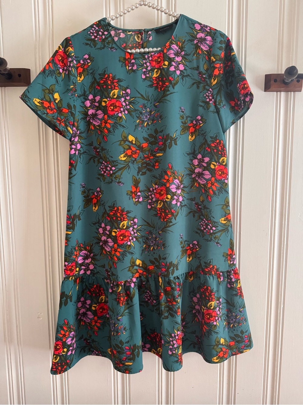 Halogen Teal Floral Ruffle Hem Dress